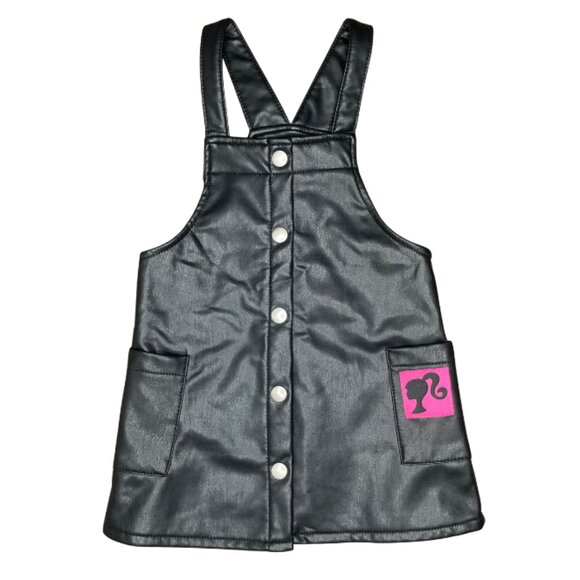 Barbie by Mattel Girl's Black Faux LeatherSnap Front Jumpsuit Dress Sizer 2T - Picture 2 of 5